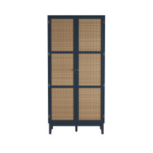 Bordeaux Blue 2-Door Wardrobe - Rattan Front, Gold Handle, 2 Pcs