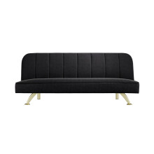 Burlington Black Velvet Sofa Bed - Modern Style, Brushed Gold Finish