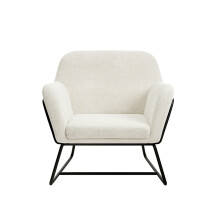 Charles Ivory Boucle Velvet Armchair, Relaxed Seating with Black Legs