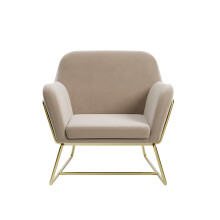 Charles Beige Velvet Armchair, Relaxed Seating with Brushed Gold Legs