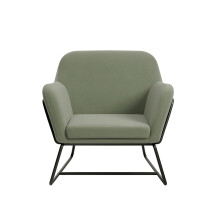 Charles Sage Velvet Armchair,Comfortable Seating with Matte Black Legs