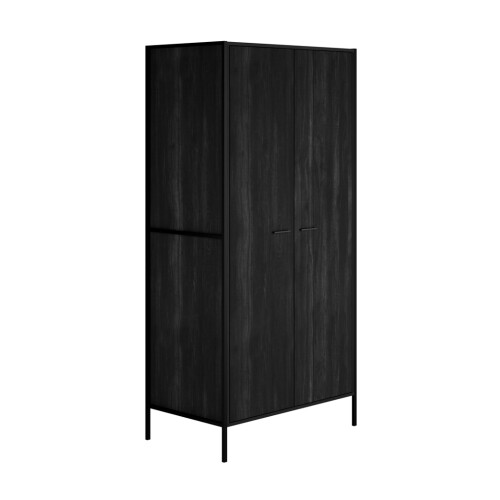 Hoxton Black 2-Door Wardrobe - Matte Frame, Wood Effect Finish, 2 Pcs 1