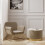 Lara Beige Velvet Pouffe - Large Multiuse Design, Brushed Gold Base 3