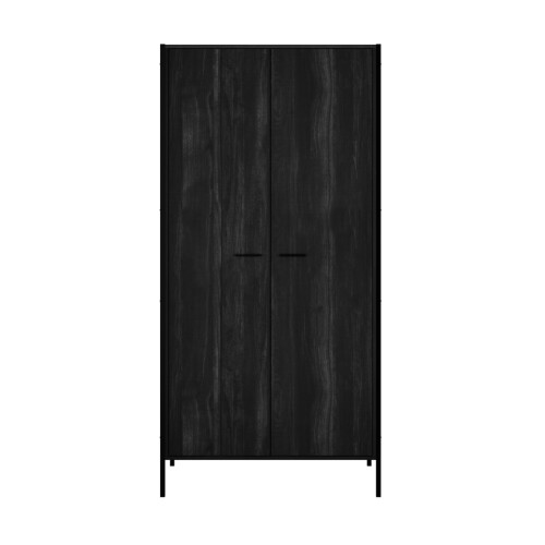 Hoxton Black 2-Door Wardrobe - Matte Frame, Wood Effect Finish, 2 Pcs