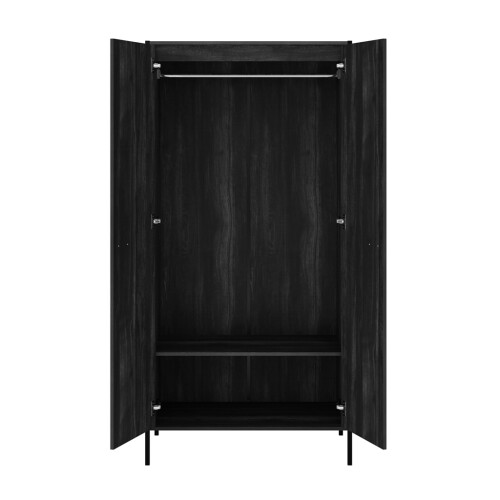 Hoxton Black 2-Door Wardrobe - Matte Frame, Wood Effect Finish, 2 Pcs 2