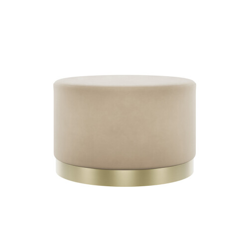Lara Beige Velvet Pouffe - Large Multiuse Design, Brushed Gold Base