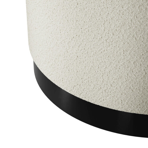 Lara Ivory Boucle Pouffe - Large Multiuse Design, Matte Black Base 1