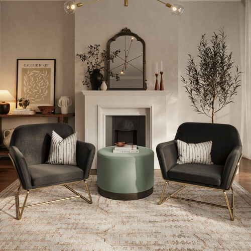 Lara Sage Velvet Pouffe - Large Multiuse Design, Matte Black Base 2