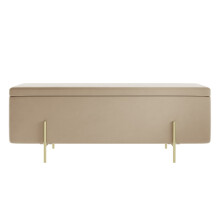 Lola Beige Velvet Storage Ottoman - Cushioned Seat, Brushed Gold Legs