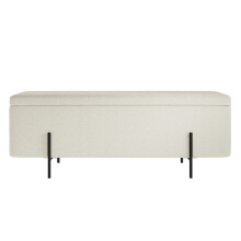 Lola Ivory Boucle Storage Ottoman - Cushioned Seat, Matte Black Legs