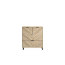 Stockholm Chevron 4-Door Chest - Sonoma Oak, Black Handles & Legs