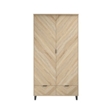 Stockholm Chevron 2-Door Wardrobe - Sonoma Oak, Black Legs (2 Pcs)