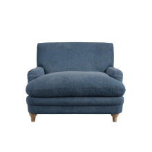 Plumpton Chair Denim Blue Coloured Chenille fabric With Oak WoodenLegs