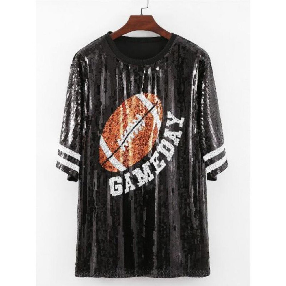 (black, One Size) "sequined Women's Rugby And Cheerleading Shirts And Uniforms