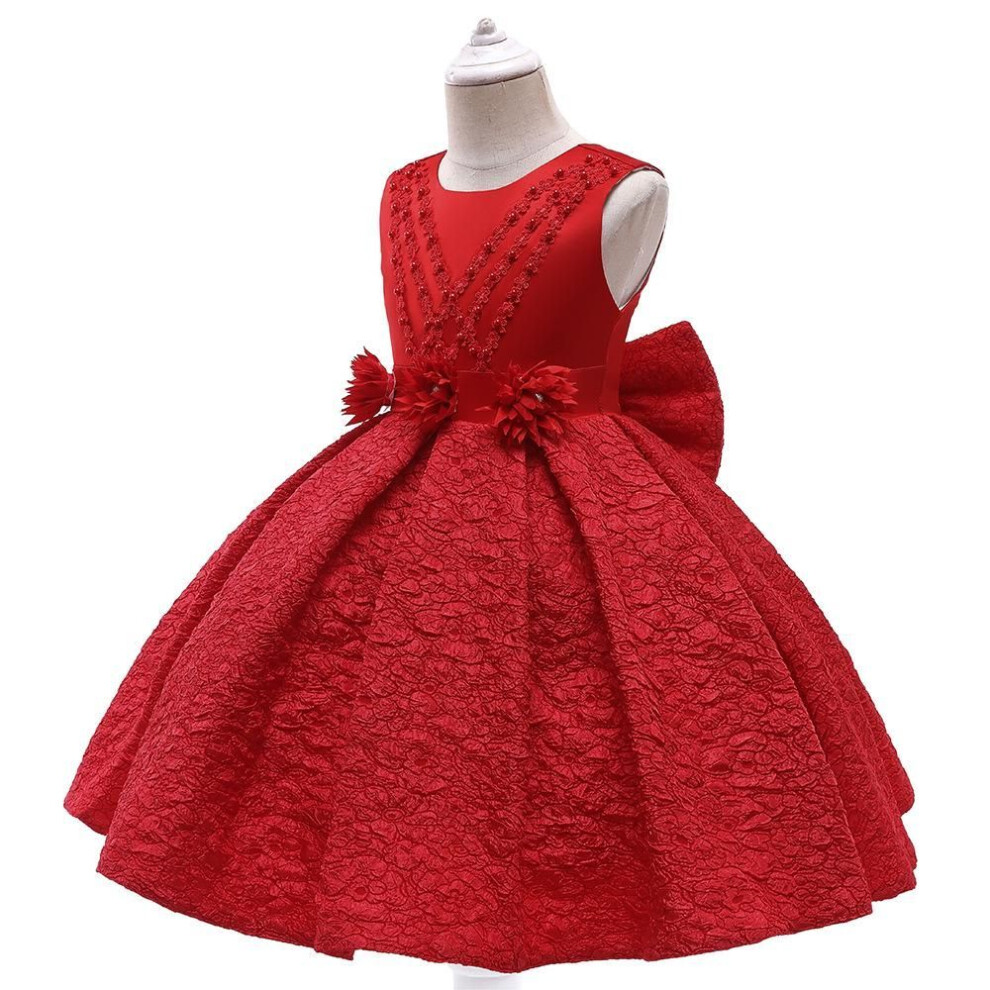 (red, 120cm) 2024 European & American Flower Girl Backless Princess Dress With Bow