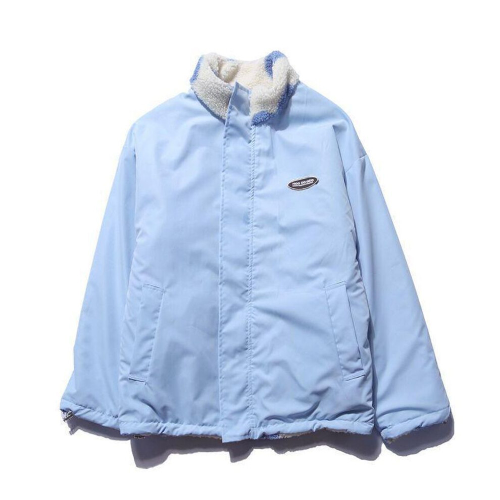(blue, M) Unisex Autumn/Winter Lamb Plush Jacket: Niche Couple's Wear, Reversible Stand Collar Cotton Coat