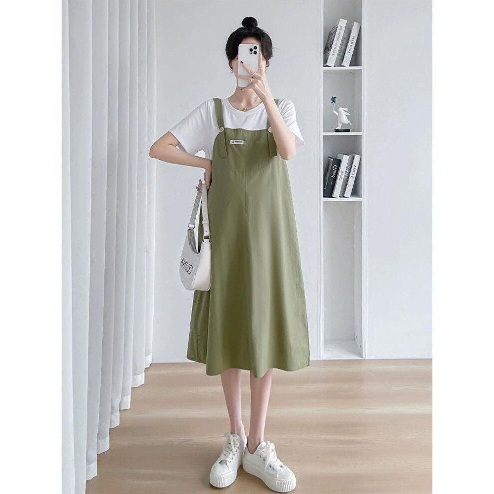 (dark green, XX-Large) 2023 Summer Maternity Casual Medium-length Spliced Suspender Dress