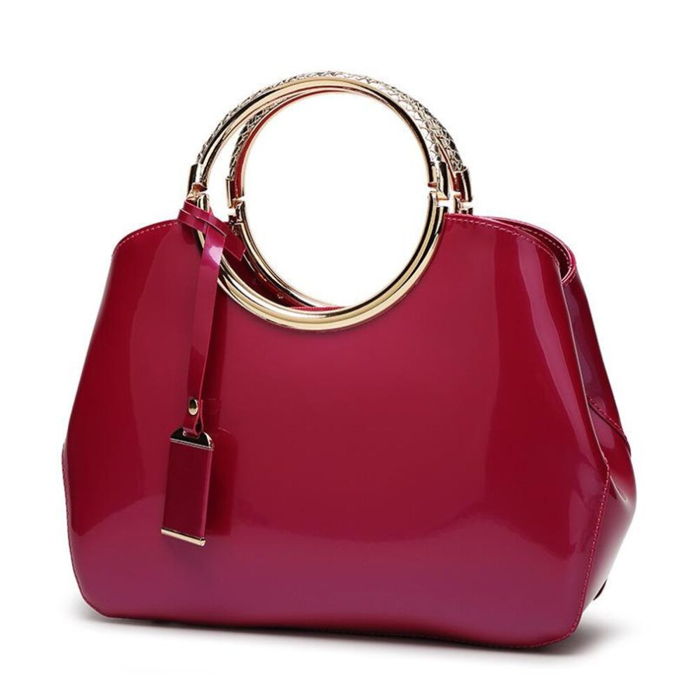 (rose red) "Shiny Patent Leather Bridal Shoulder Bag - 2023 Autumn/Winter Collection