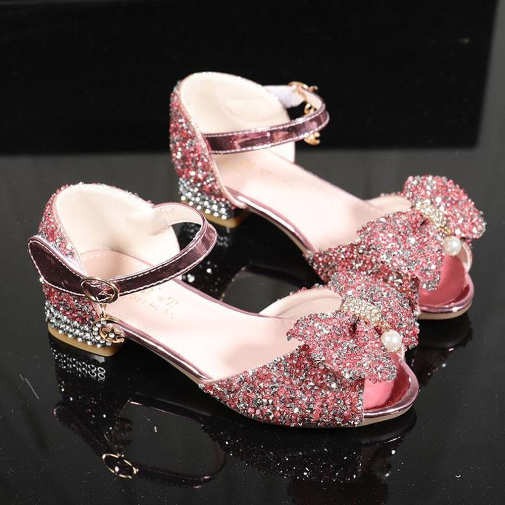 (pink, 31) 2024 Girls' Crystal High-heeled Sandals: Cute, Comfortable Ice Princess Summer Footwear For Children