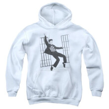 Trevco Sportswear ELV471-YFTH-3 Elvis Presley Jailhouse Rock Youth Hooded Sweatshirt, White - Large