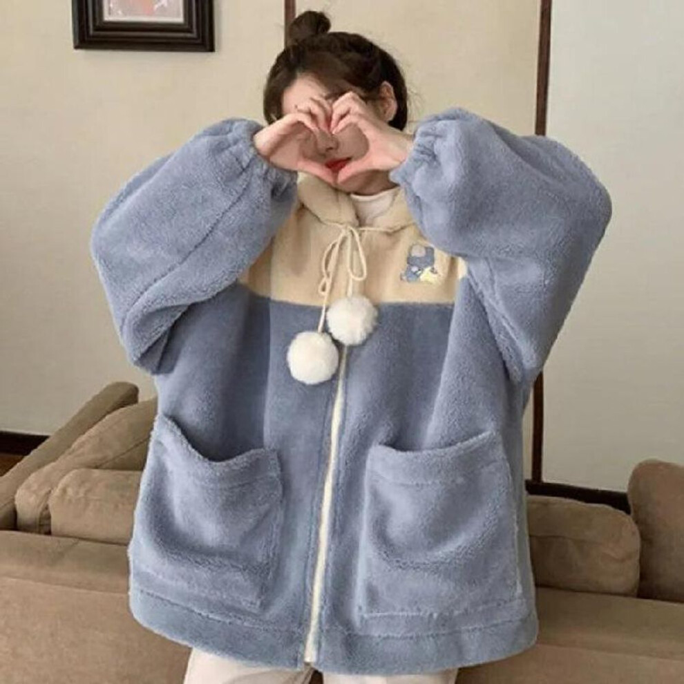 (light blue, 2XL) Lambswool Coat: 2025 Student Korean-Style Loose & Thick Fleece Sweater for Women (Autumn/Winter)