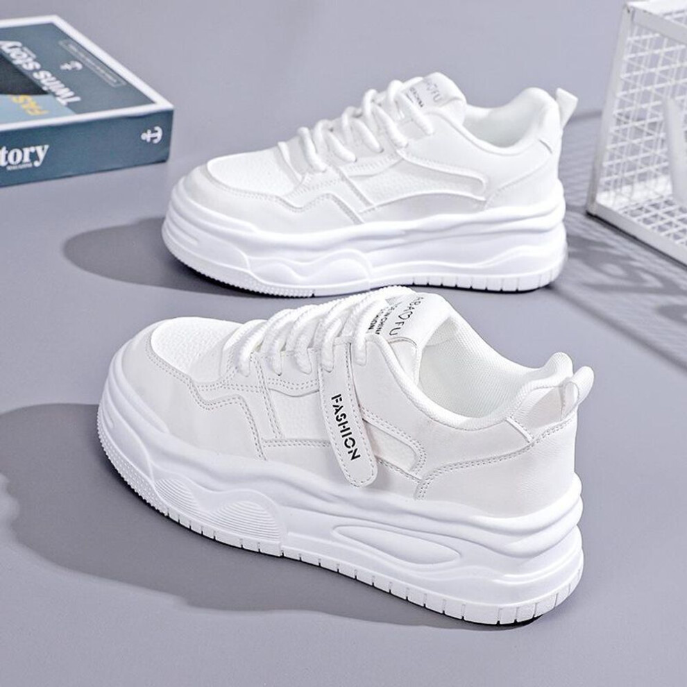 (white, 36) "2024 Women's Trendy White Platform Sneakers – Height-Boosting, All-Match Casual Shoes for Women & Students