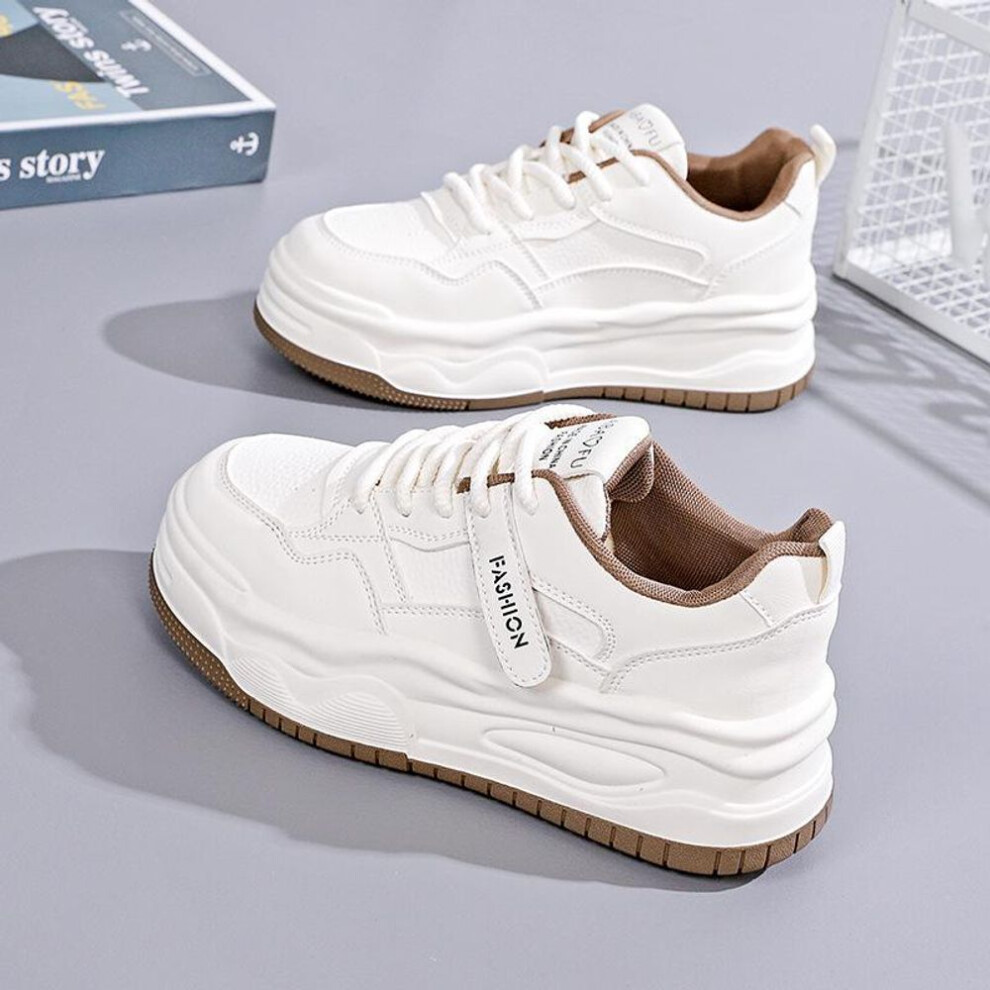 (khaki, 36) "2024 Women's Trendy White Platform Sneakers – Height-Boosting, All-Match Casual Shoes for Women & Students