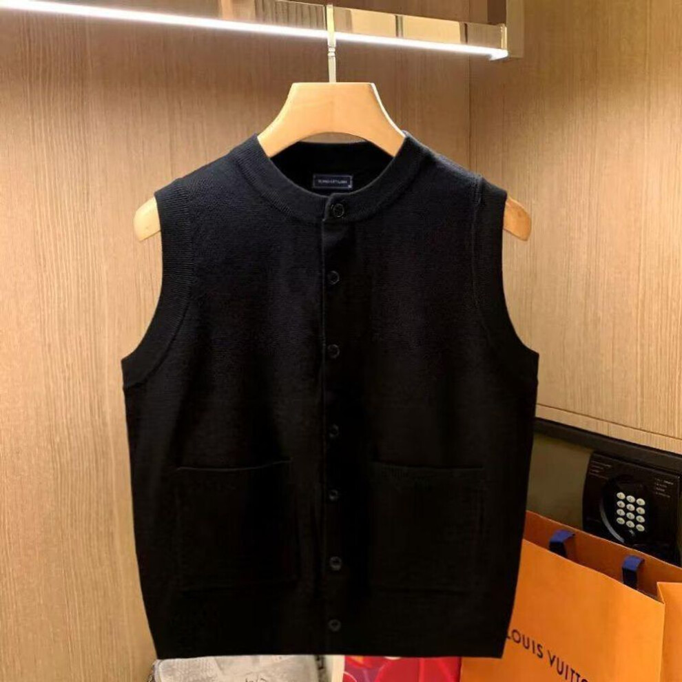 (black, XXXL) "Men's Retro Round Neck Knitted Vest Cardigan - European & American Autumn Style Sweater