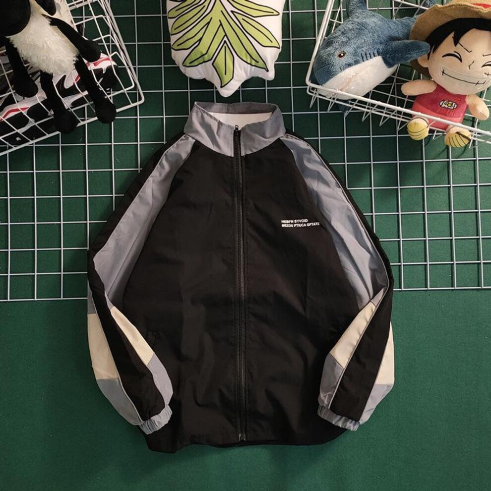 (black, Small) Men's and Women's Retro Colorblock Baseball Jacket - Trendy, Loose-Fit, Unisex Sports Style for Spring and Autumn.