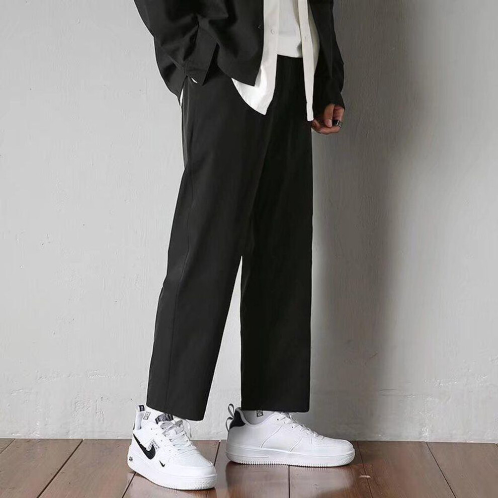 (black, XL) Men's Korean-Style Loose Wide-Leg Nine-Point Casual Trousers