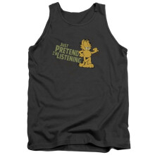 Trevco Sportswear GAR226-TK-1 Garfield Just Pretend Im Listening Adult Tank Top, Charcoal - Small