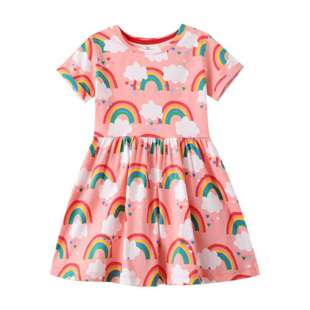 (4T (height 95-100cm)) "2024 Summer Girls' Rainbow Cloud Knit Dress
