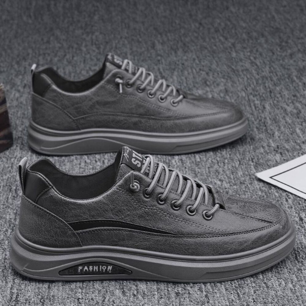 (gray, 39) "2024 Men's Trendy Black Leather Shoes: Breathable, Waterproof, Non-slip, All-season Casual Footwear for Spring, Summer, and Autumn