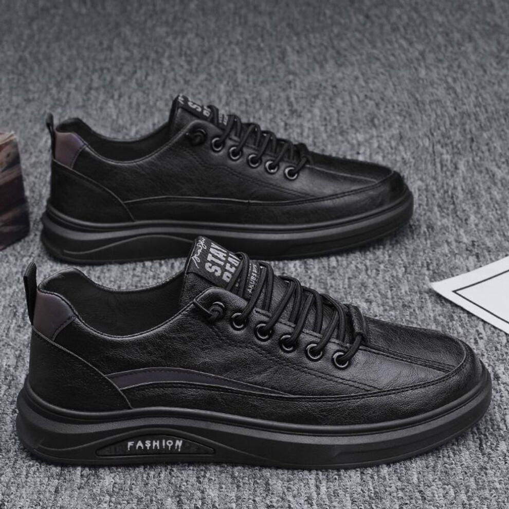 (black, 42) "2024 Men's Trendy Black Leather Shoes: Breathable, Waterproof, Non-slip, All-season Casual Footwear for Spring, Summer, and Autumn
