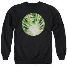 Trevco Sportswear GL121-AS-3 Green Lantern Light Em Up Adult Crewneck Sweatshirt, Black - Large