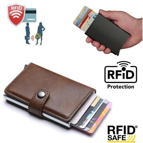 Brauner RFID-Schutz Brieftasche Kartenhalter 5 Stück Karten (echtes Leder)
