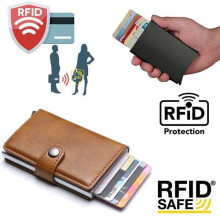 Žltá peňaženka s RFID ochranou držiteľ karty 5ks kariet (pravá koža)