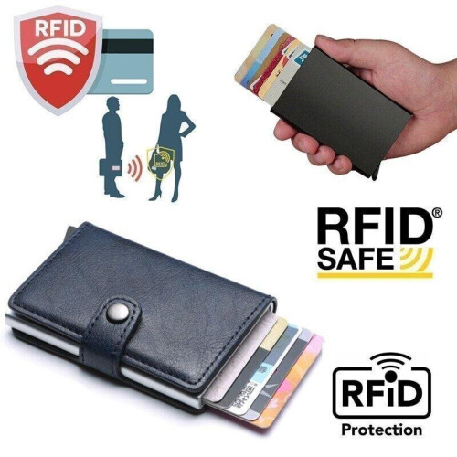 Εμπόριο Max PopUp Smart Card Holder Slides Out 8Pieces Κάρτες RFID-NFC Secure- Dark Blue
