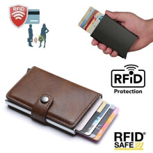 PopUp Smart Card Holder - RFID/NFC Secure - Slim Aluminum-Titanium Brown - Pop-Out Cards (7-8) - Patent US9339094B2