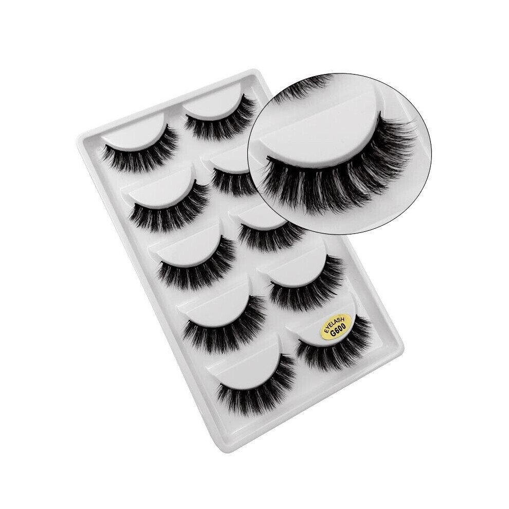 5 Pairs Natural Cross Handmade Mink Hair False Eyelashes 12MM