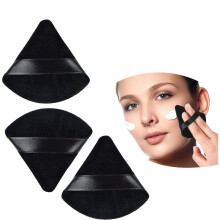 3-Pack Black Triangular Powder Puff Sponges – Washable & Reusable Makeup Application Sponges for Foundation, Powder & Blush
