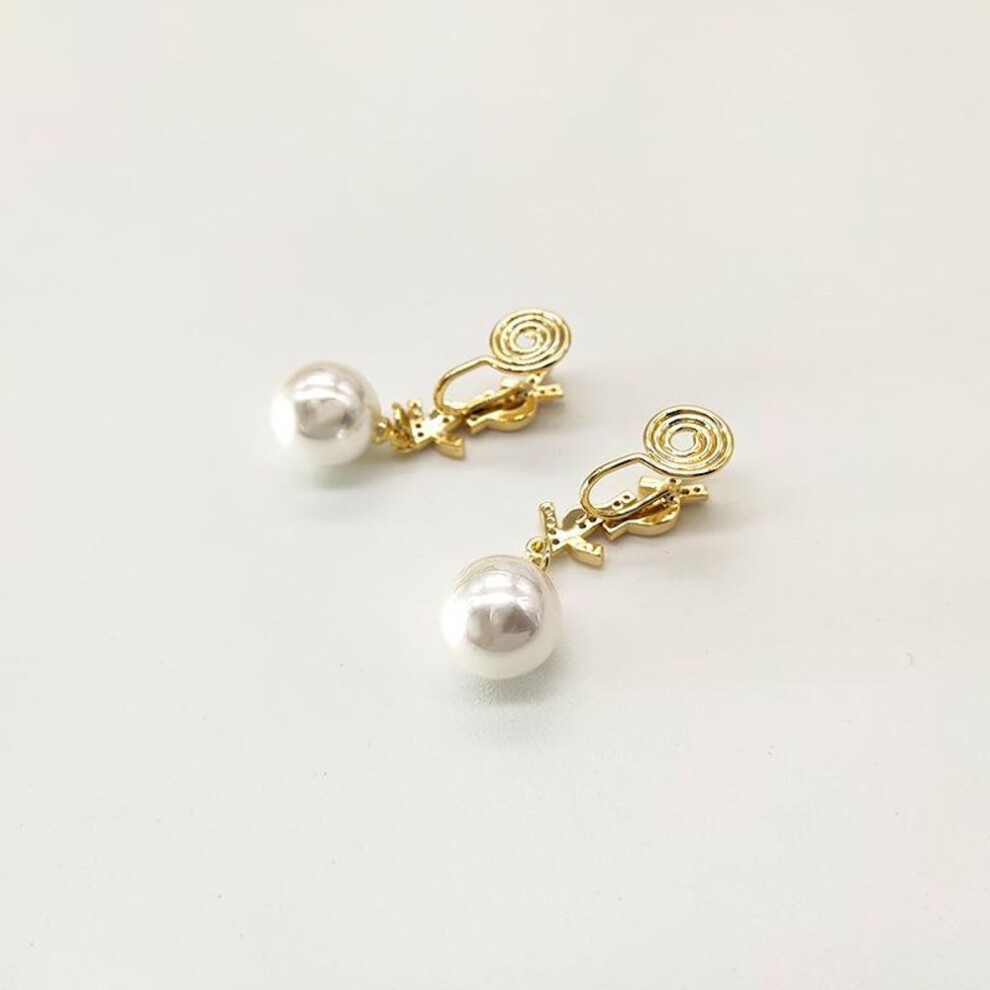 (gold, 18K) "korean Pearl Clip-on Earrings For Women: Elegant Coil Design With Long Tassels