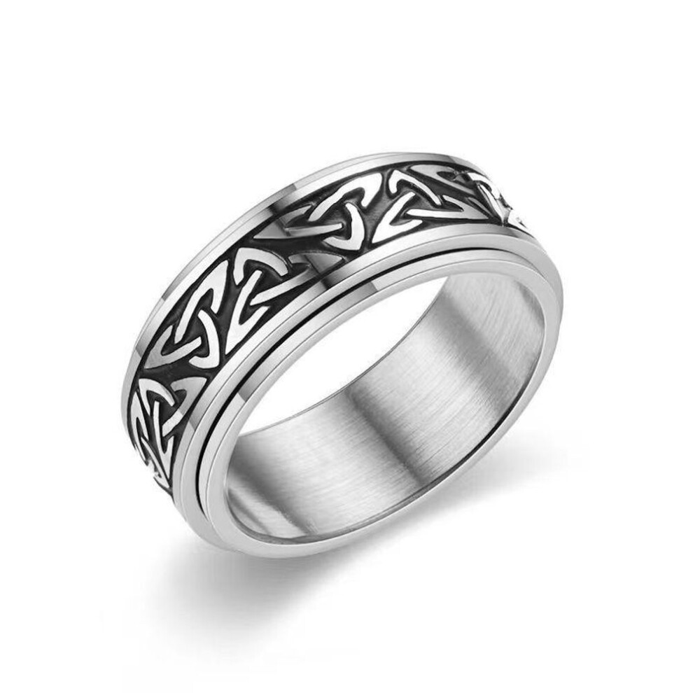 (silver, Size 9) Men's Nordic Celtic Knot Titanium Steel Decompression Spinner Ring
