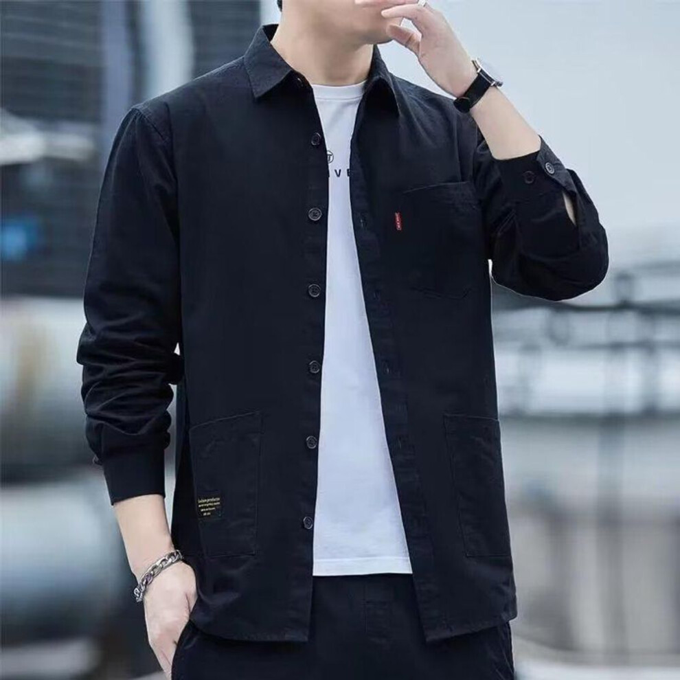 (black, 3XL) 2023 Japanese Hong Kong Style Long-Sleeved Loose Shirt for Boys - Summer Trend Casual Jacket