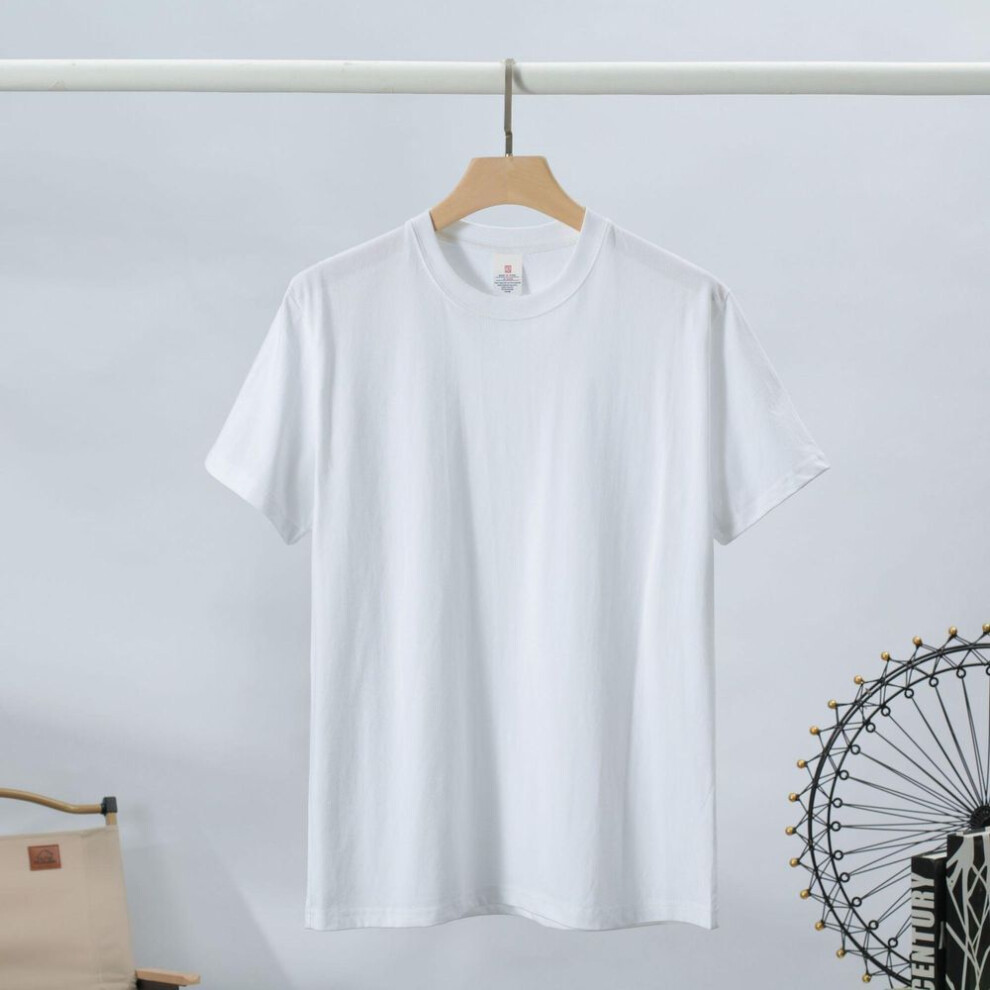 (white, XL) "Spring/Summer 220g Pure Cotton White Crew Neck T-Shirt - Simple Basic Short Sleeve
