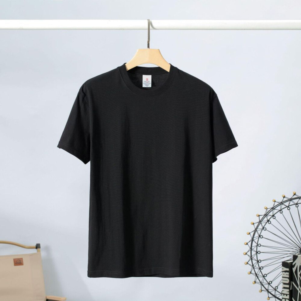 (black, M) "Spring/Summer 220g Pure Cotton White Crew Neck T-Shirt - Simple Basic Short Sleeve