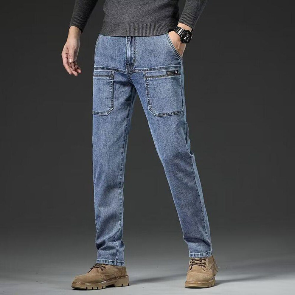 (light blue, 35) "2024 Men's Fashion: Retro Wide-leg Straight Jeans - Summer Casual Thin Trousers For Boys