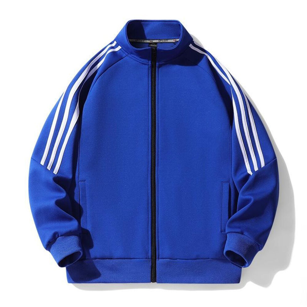 (blue, XL) Men's Casual Three-Stripe Stand-Up Collar Sweatshirt Jacket