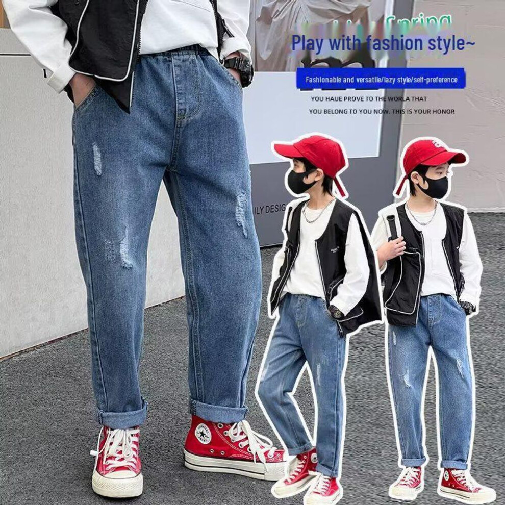 (120) "2024 Kids' Casual Loose Jeans for Boys and Girls – Korean Style for Medium and Large Children