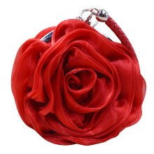 Goclothod Γυναικείο Clutch σε Σχήμα Ρόζας Μαλακή Σατέν Χειροποίητη Τσάντα Γάμου Κόκκινη